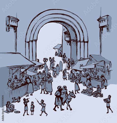 Joseph Mary go to Bethlehem. Vector drawing