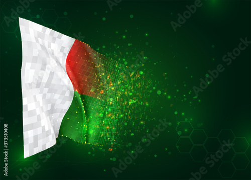vector 3d flag on green background with polygons