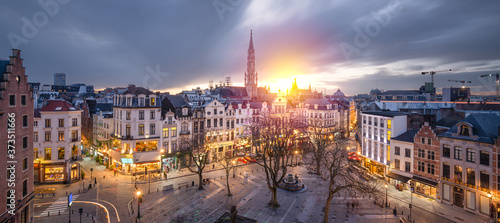 Brussels, Belgium plaza and skyline with the Town Hall