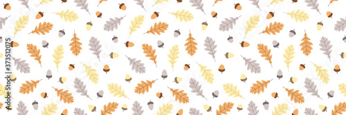 Seamless pattern with oak leaves and acorns.