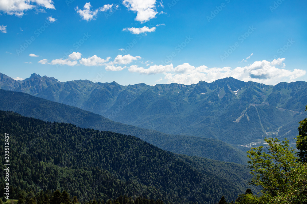 Panoramic mountain view, beautiful landscape on a Sunny day
