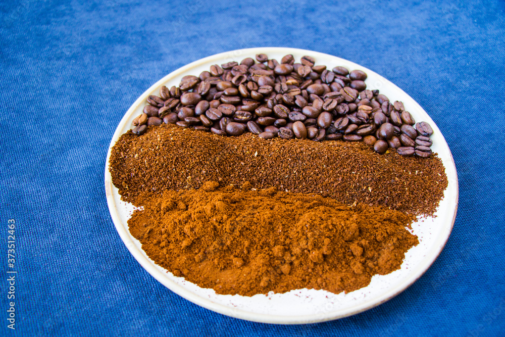 Coffee beans, seeds and roasted coffee for espresso, cappuccino and americano Coffee beans, seeds and roasted coffee for espresso, cappuccino and americano