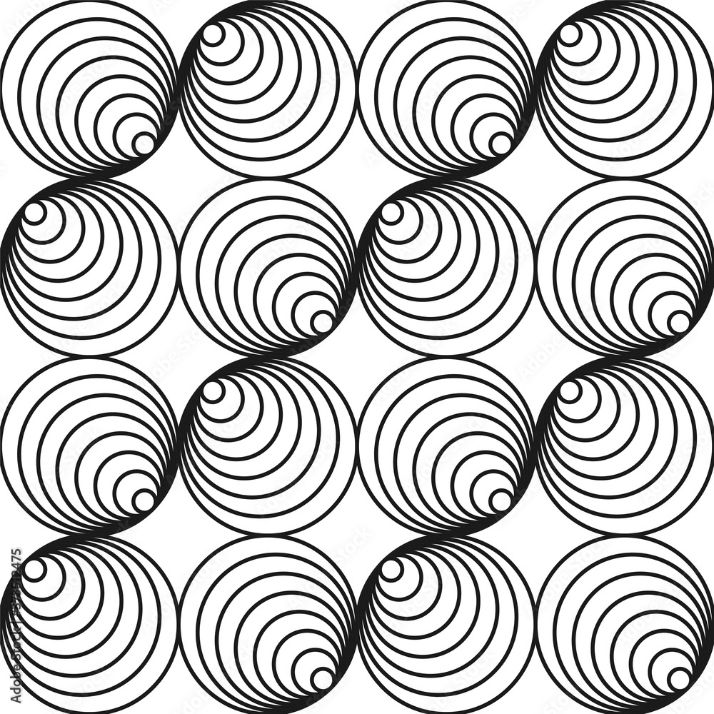 Monochrome seamless circle pattern - swirl ornament design.