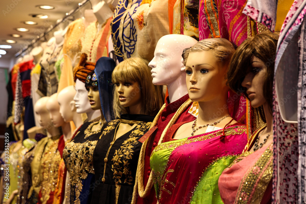 Mannequins with indian dresses in a shop