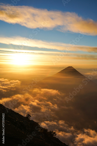 Sunrise in agua volcano viewed from acatenango guatemala