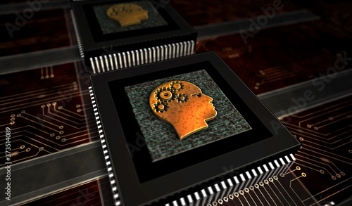 Artificial intelligence with head metal symbol digital 3d illustration