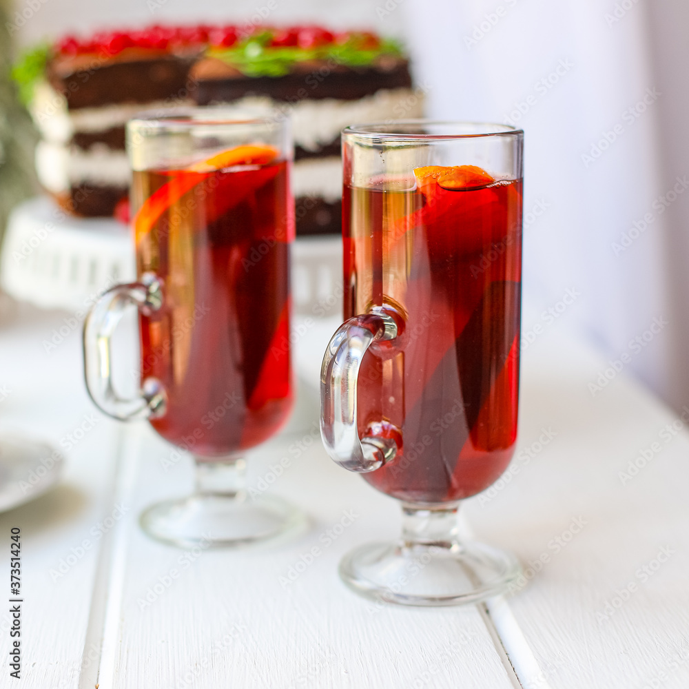 mulled red wine glass winter drink hot juice serving size spices beverage New Year's and Christmas natural product portion top view place copy space for text mulled red wine glass winter drink hot juice serving size spices beverage New Year's and Christmas natural product portion top view place copy space for text