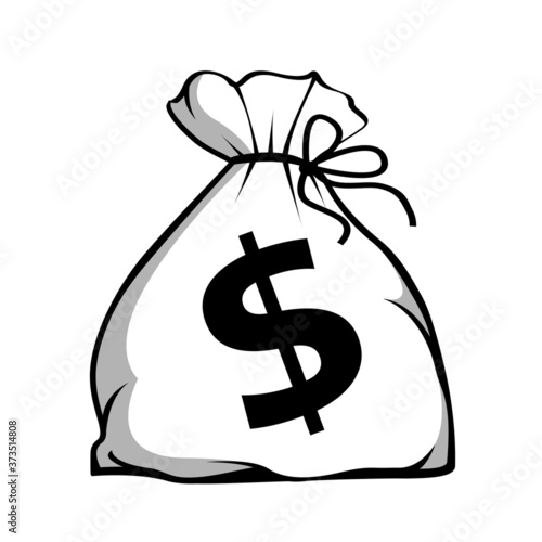 Sack and dollar icon. Vector outline Illustration and icon. Economy and business.