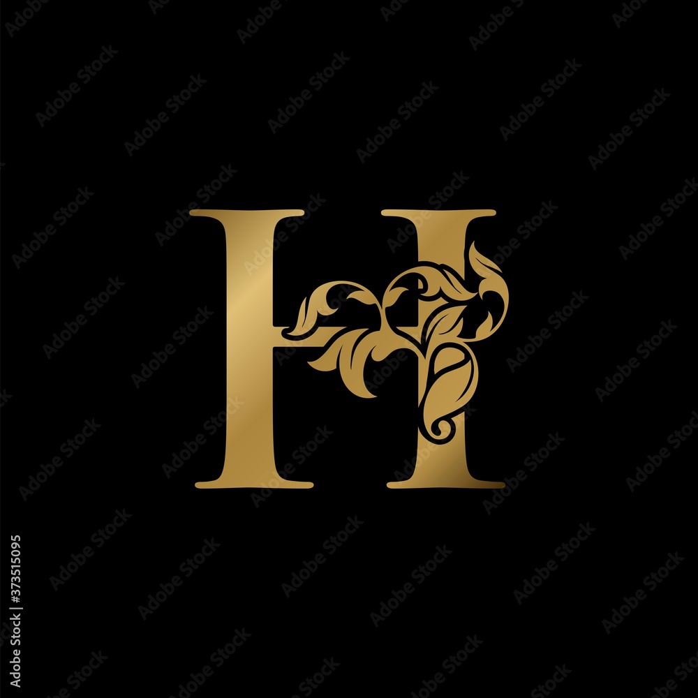 Golden Luxury H Letter Initial Logo Icon, Monogram Ornate Nature Floral Leaf Letter Logo Design Golden Luxury H Letter Initial Logo Icon, Monogram Ornate Nature Floral Leaf Letter Logo Design