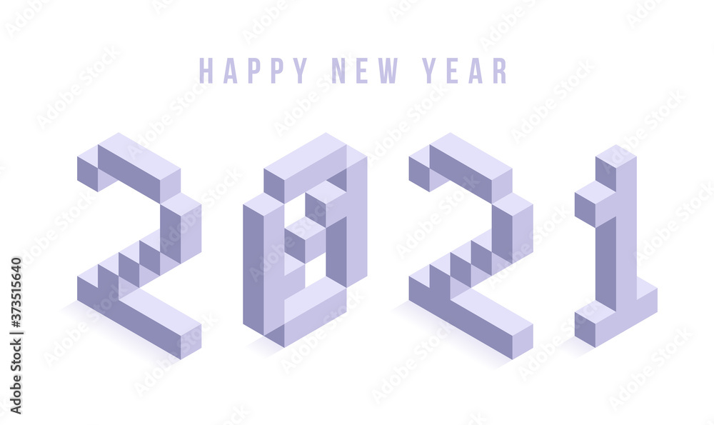 Fototapeta premium 2021 New year isometric vector illustration art. Minimal 2021 vector Holiday decoration elements for design, postcard, greeting cards and invitations or flyer