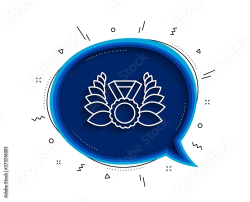Laurel wreath line icon. Chat bubble with shadow. Winner medal symbol. Prize award sign. Thin line laureate medal icon. Vector