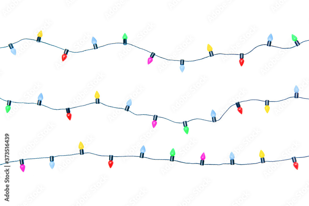 Naklejka premium Christmas lights string isolated on white background With clipping path..