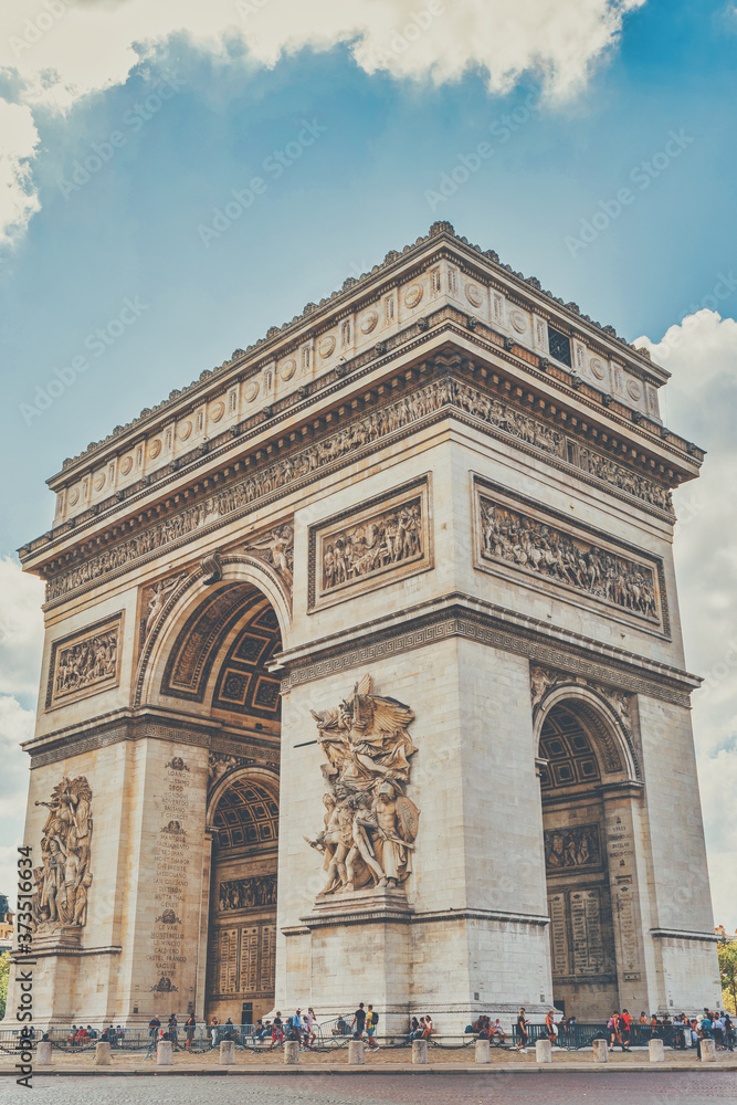 Arc de Triomphe against nice blue sky, Paris