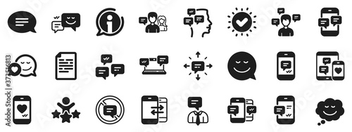 Group chat, Conversation and Speech bubbles icons. Message sms and Communication icons. SMS communication, Phone chat and Stop talking symbols. Conversation group, smartphone message, info. Vector