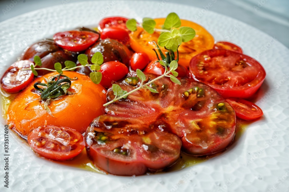 Tomato and mozzarella. Tomato carpaccio. Tomato and mozzarella. Tomato carpaccio.