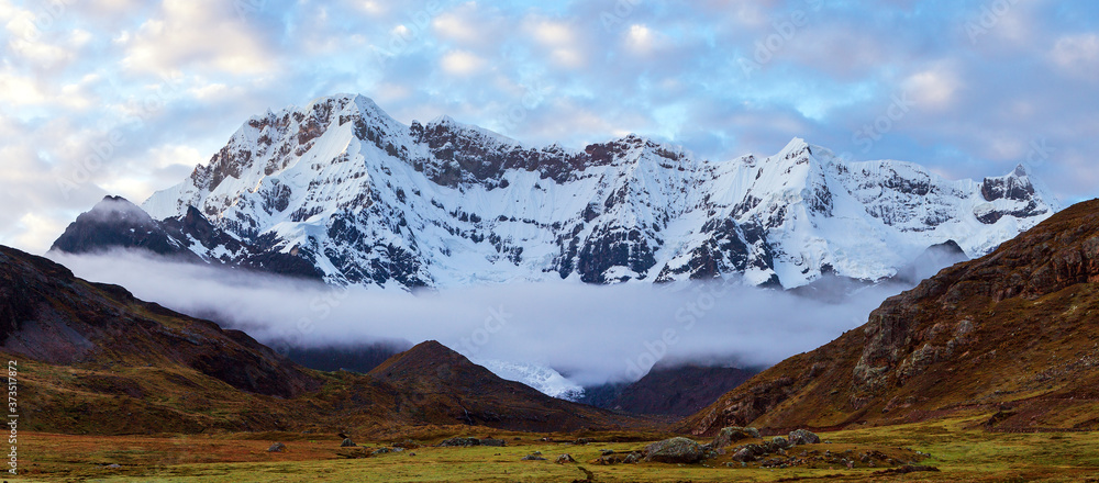 Ausangate Andes mountains in Peru evening view