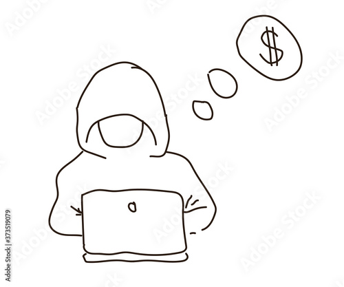 Internet fraudster on a white background. Sketch. Vector illustration.