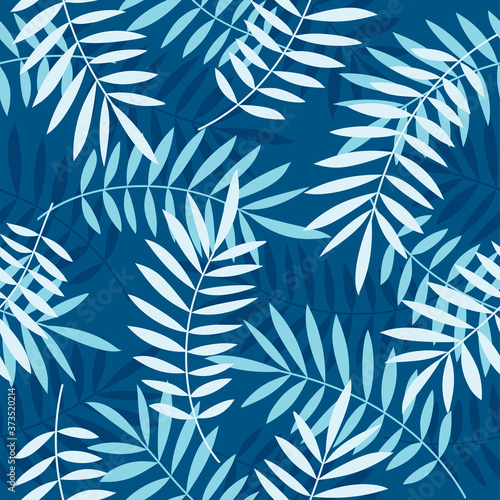 Palm leaves seamless vector pattern. Minimal floral background. Exotic tropical plant leaf print illustration. Summer jungle print. Leaves of palm tree on paint lines.
