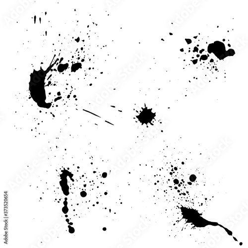 Vector black and white ink splash, blot and brush stroke, spot, spray, smudge, spatter, splatter, drip, drop, ink blob Grunge textured elements for design, background.