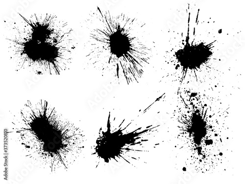 Vector black and white ink splash, blot and brush stroke, spot, spray, smudge, spatter, splatter, drip, drop, ink blob Grunge textured elements for design, background.