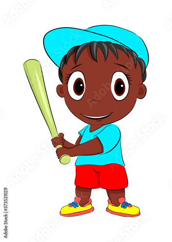 Afro american boy plays baseball to be strong and healthy hand drawn vector illustration suitable for children's sports promotion