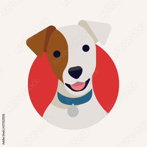 Cute vector portrait of jack russell terrier dog in flat design. Cool vector round icon on small dog head