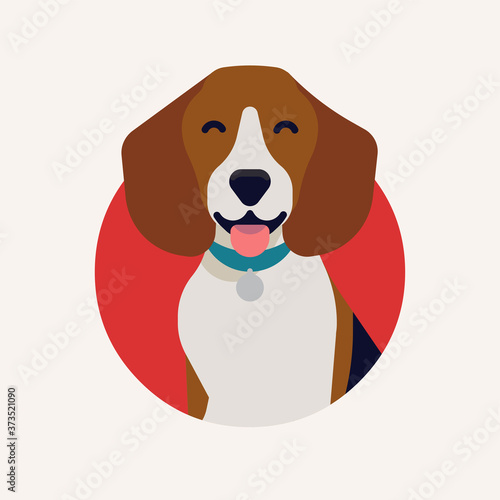 Cute vector portrait of Beagle hound dog in flat design. Cool round icon on small dog head