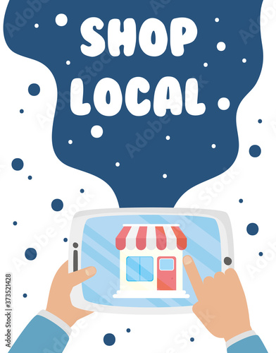 support local business campaign with store building in tablet