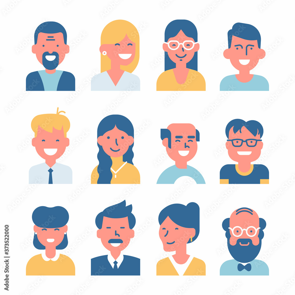 Set of vector simplified minimalistic avatars. Different characters portraits in limited colour scheme. Ideal for social media and business presentations Set of vector simplified minimalistic avatars. Different characters portraits in limited colour scheme. Ideal for social media and business presentations