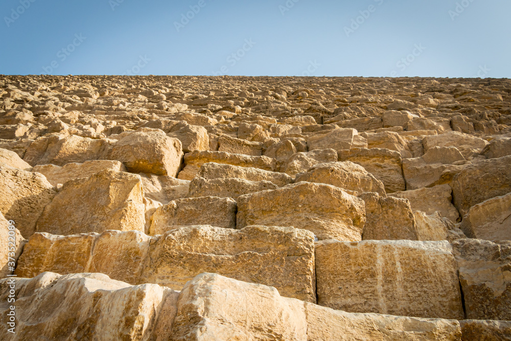 Detail of the stone construction in the pyramids of Giza. Cairo. Egypt.