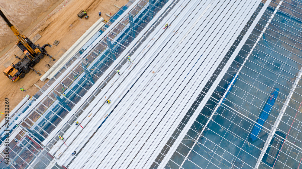 Steel roof structure at construction site Steel roof structure at construction site