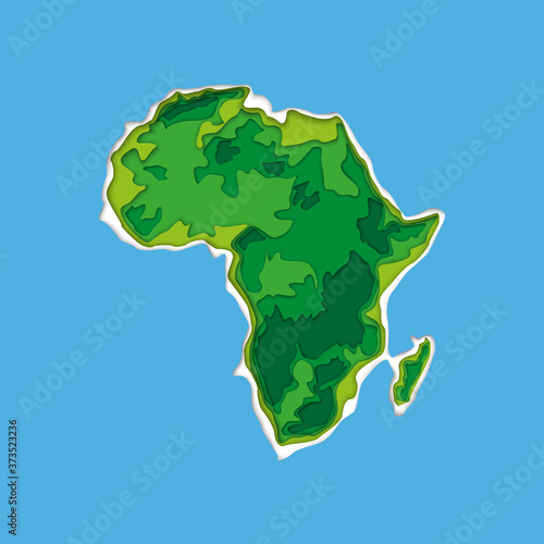 Sketch african continent banner. Typographic poster paper cut style. Flat africa image Dark Continent abstract print Africa many layers paper cut background picture african continent silhouette