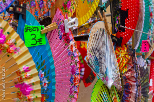 Mobile stall selling fans on a street in Valencia (Spain) © Csar