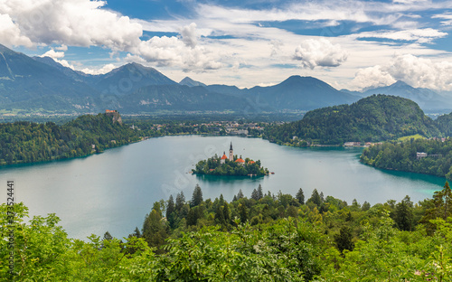 Summer Lake Bled from viewpoint Ojstrica  Slovenia