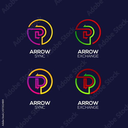Letter D logotype with Arrows two directions connect Circle shapes, Financial Investment and Exchange logo, Reload Sync Symbol for your Business Company and Corporate identity