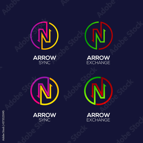 Letter N logotype with Arrows two directions connect Circle shapes, Financial Investment and Exchange logo, Reload Sync Symbol for your Business Company and Corporate identity
