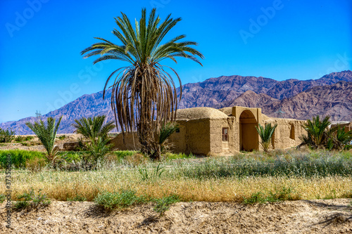 Central Iran, in the Eco Village of Esfahak, small traditional village near Tabas. Traditional clay houses and cornfields