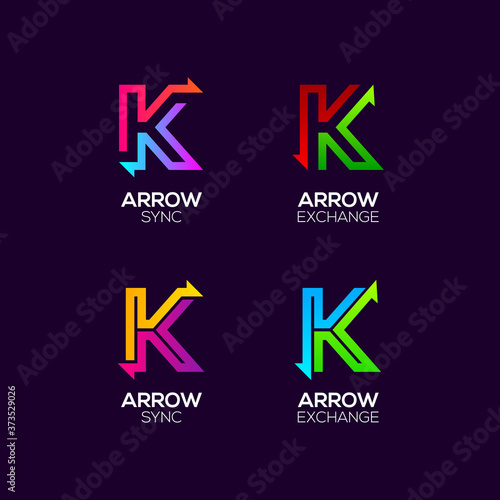 Letter K logotype with Arrows two directions concept, Financial Investment and Exchange logo, Reload Refresh Sync Symbol for your Business Company and Corporate identity Vector illustration
