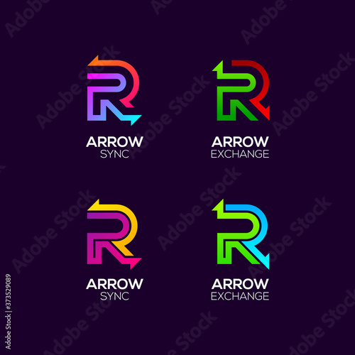 Letter R logotype with Arrows two directions concept, Financial Investment and Exchange logo, Reload Refresh Sync Symbol for your Business Company and Corporate identity Vector illustration