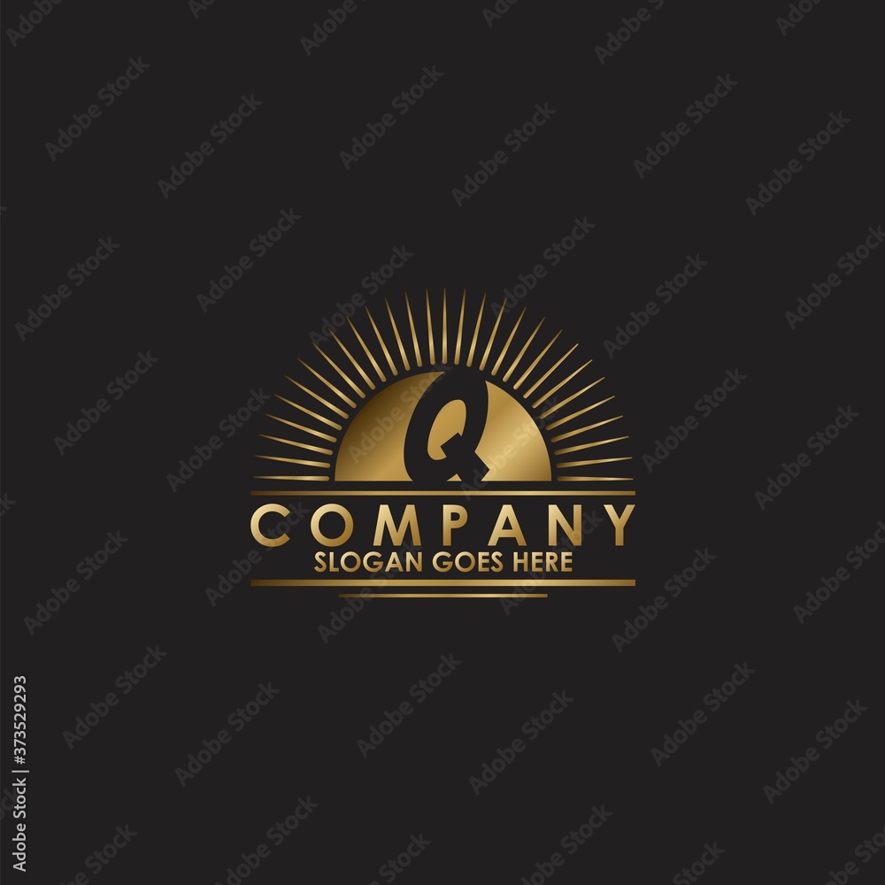 Fototapeta premium Gold Sun Initial Letter Q Logo vector design for business identity