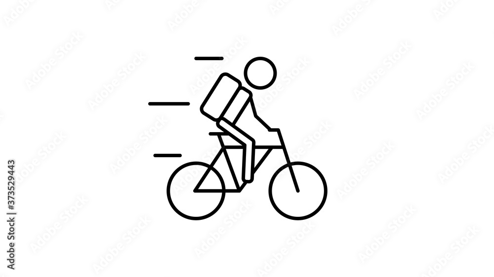 Fototapeta premium Delivery service. Courier icon on bike isolated on white background. Delivery and ordering online. Vector illustration