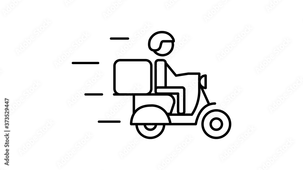 Delivery service. Courier icon on a scooter Isolated on white background. Delivery and ordering online. Vector illustration
