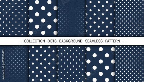 Dots. Dots background. Background pattern. White dot on blue background. Polka design. Winter. Snow. Vector illustration