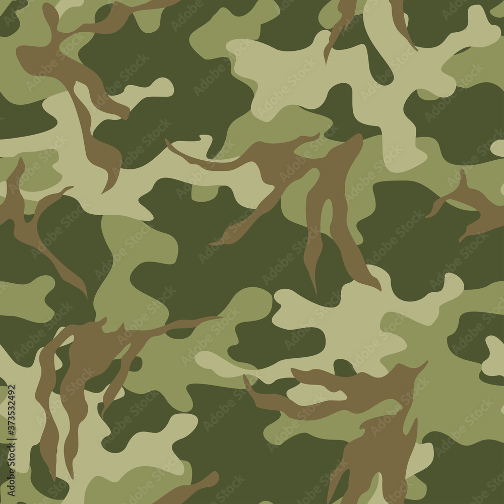 Fototapeta premium Green camo seamless vector pattern military texture for printing clothes, fabric.
