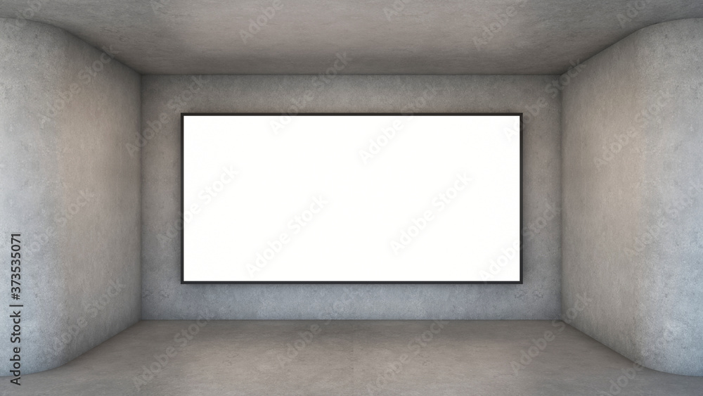 Billboard advertising in a concrete walkway-3D render Billboard advertising in a concrete walkway-3D render
