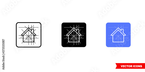 Architecture blueprint icon of 3 types color, black and white, outline. Isolated vector sign symbol.