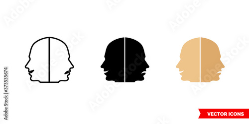 Bipolar disorder icon of 3 types color, black and white, outline. Isolated vector sign symbol.