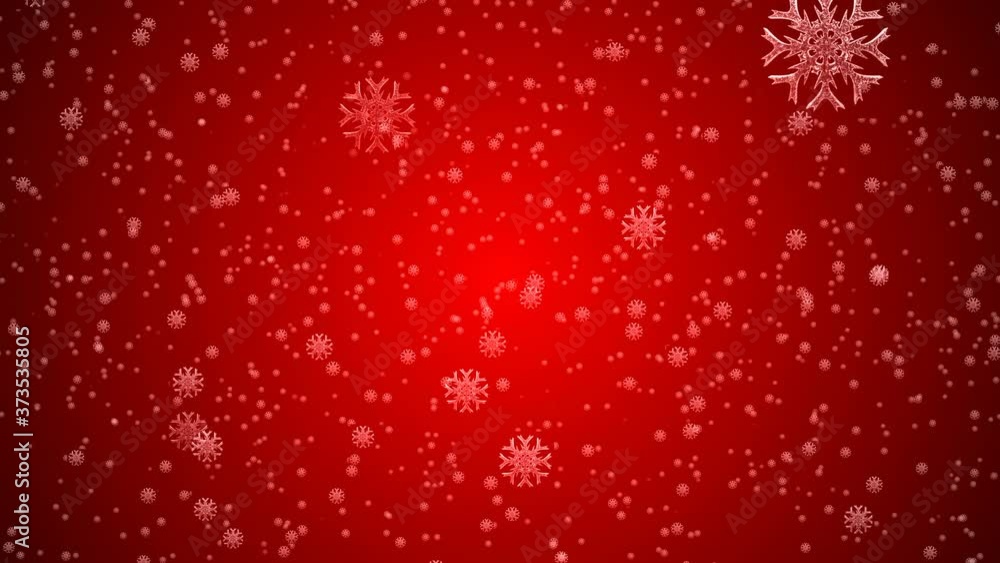 Glittering snowflakes red background. Shining snowflakes. Seamless loopable animation.