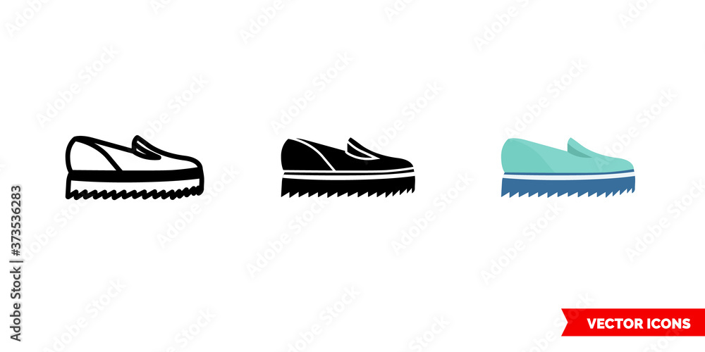 Canvas shoes icon of 3 types color, black and white, outline. Isolated vector sign symbol.