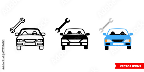 Car repair icon of 3 types color, black and white, outline. Isolated vector sign symbol.